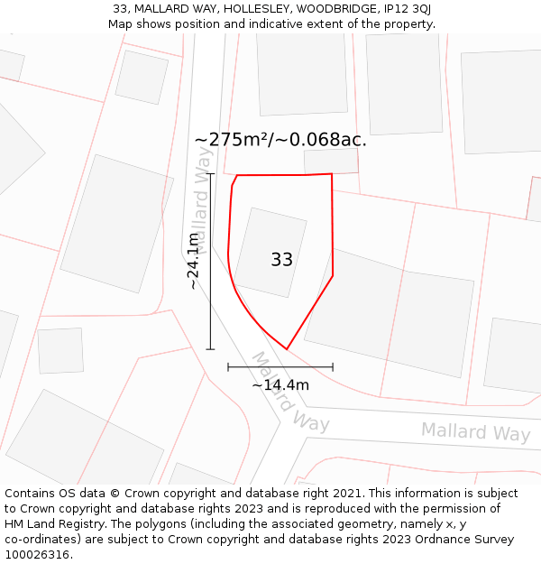 33, MALLARD WAY, HOLLESLEY, WOODBRIDGE, IP12 3QJ: Plot and title map