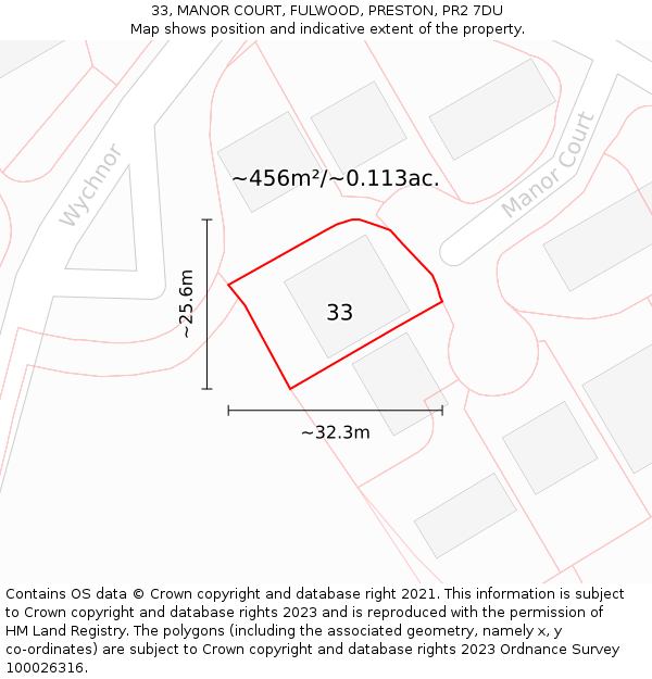 33, MANOR COURT, FULWOOD, PRESTON, PR2 7DU: Plot and title map