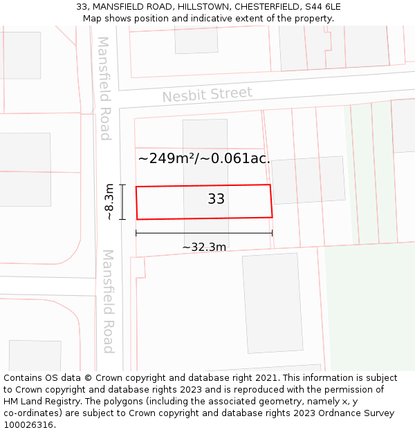 33, MANSFIELD ROAD, HILLSTOWN, CHESTERFIELD, S44 6LE: Plot and title map