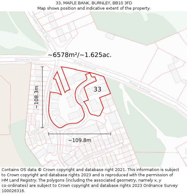 33, MAPLE BANK, BURNLEY, BB10 3FD: Plot and title map