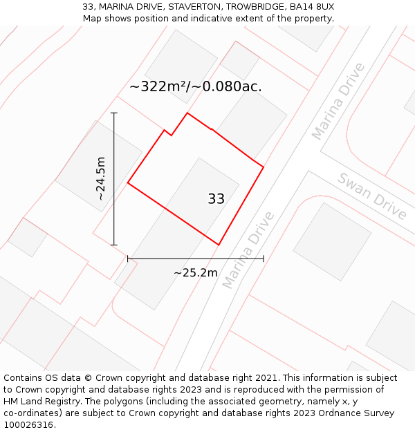 33, MARINA DRIVE, STAVERTON, TROWBRIDGE, BA14 8UX: Plot and title map