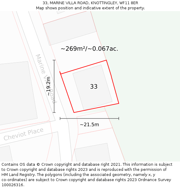 33, MARINE VILLA ROAD, KNOTTINGLEY, WF11 8ER: Plot and title map