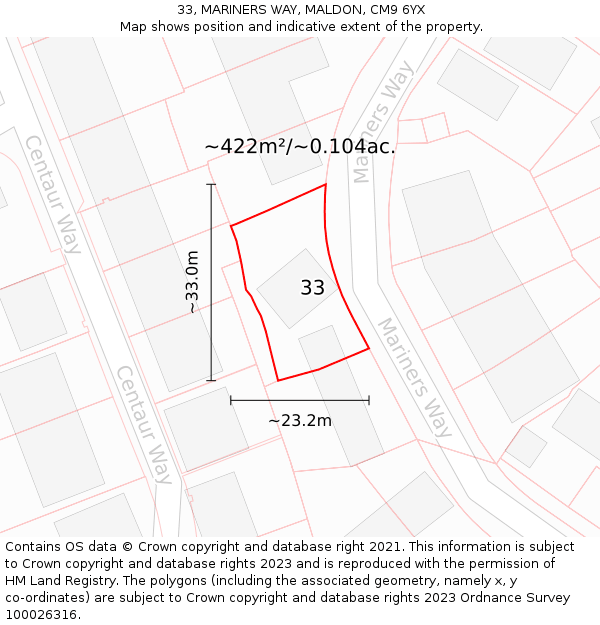 33, MARINERS WAY, MALDON, CM9 6YX: Plot and title map