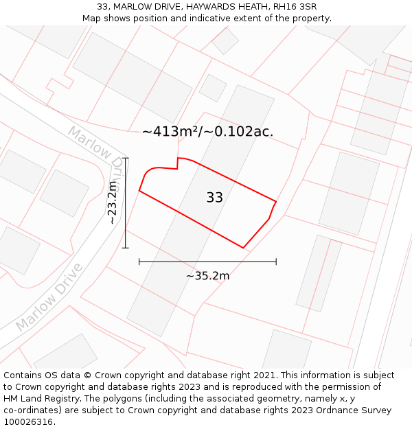 33, MARLOW DRIVE, HAYWARDS HEATH, RH16 3SR: Plot and title map