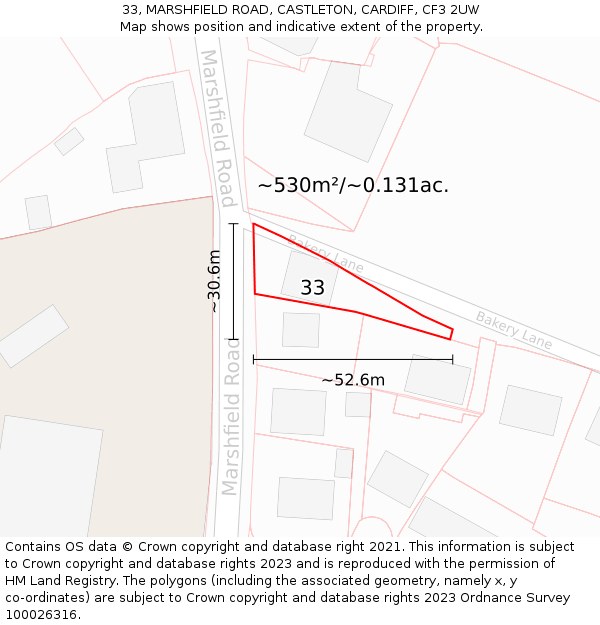 33, MARSHFIELD ROAD, CASTLETON, CARDIFF, CF3 2UW: Plot and title map