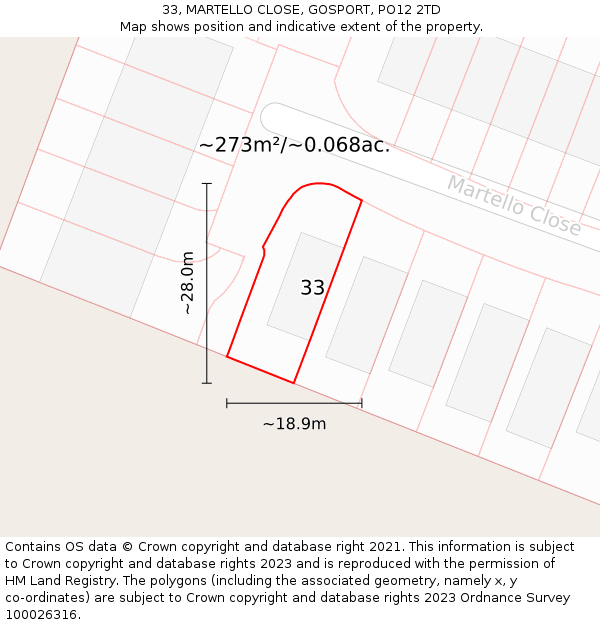 33, MARTELLO CLOSE, GOSPORT, PO12 2TD: Plot and title map