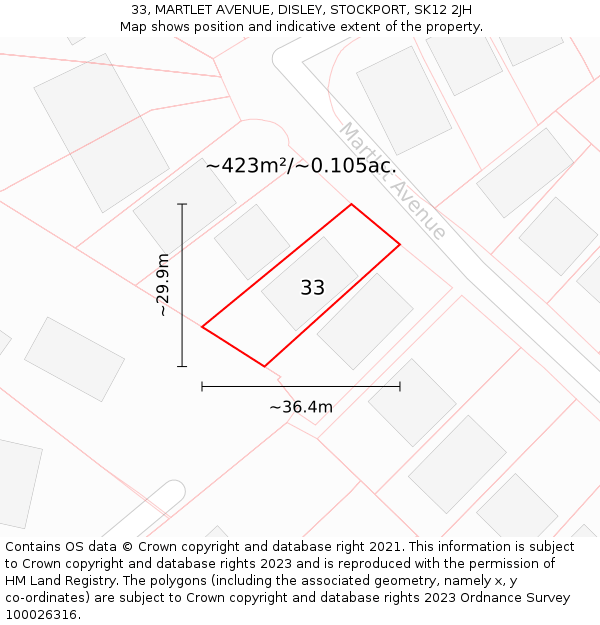 33, MARTLET AVENUE, DISLEY, STOCKPORT, SK12 2JH: Plot and title map