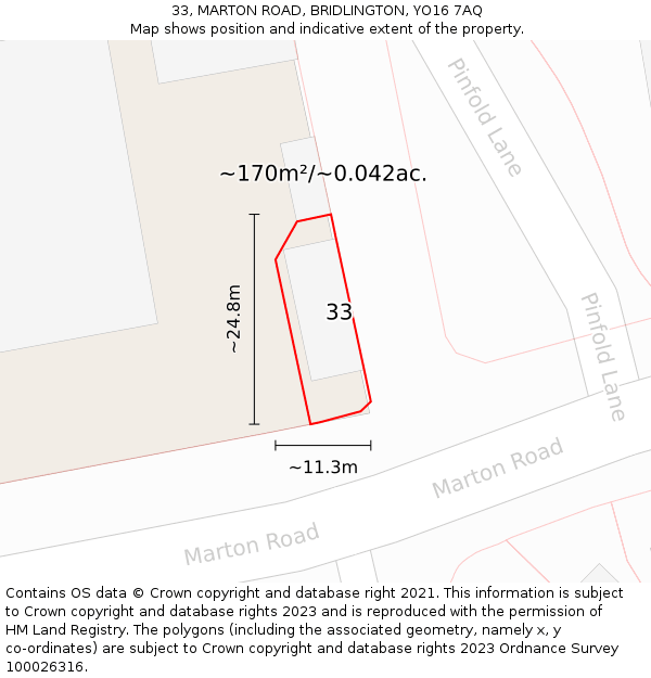 33, MARTON ROAD, BRIDLINGTON, YO16 7AQ: Plot and title map