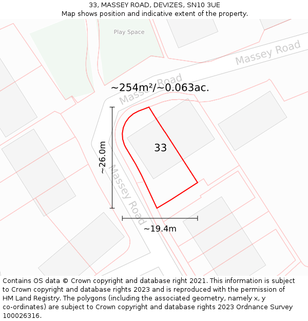 33, MASSEY ROAD, DEVIZES, SN10 3UE: Plot and title map
