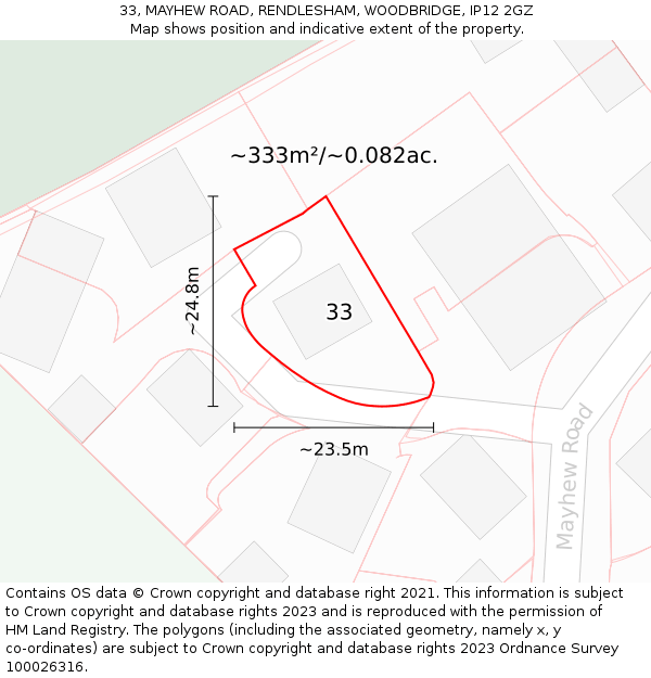 33, MAYHEW ROAD, RENDLESHAM, WOODBRIDGE, IP12 2GZ: Plot and title map