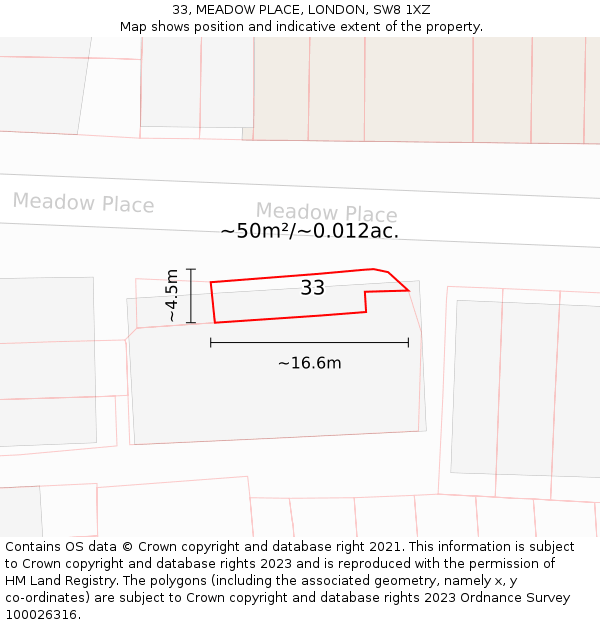 33, MEADOW PLACE, LONDON, SW8 1XZ: Plot and title map