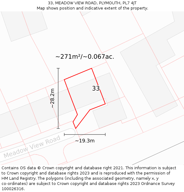 33, MEADOW VIEW ROAD, PLYMOUTH, PL7 4JT: Plot and title map