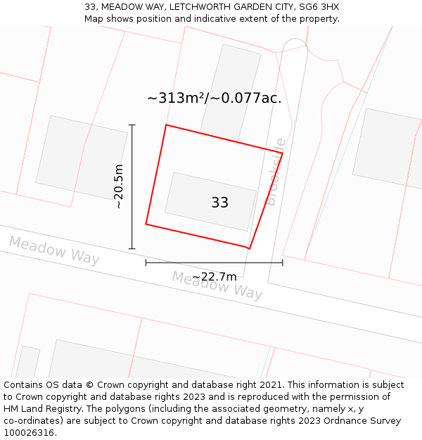 33, MEADOW WAY, LETCHWORTH GARDEN CITY, SG6 3HX: Plot and title map