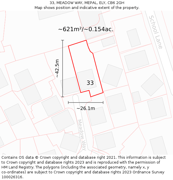 33, MEADOW WAY, MEPAL, ELY, CB6 2GH: Plot and title map