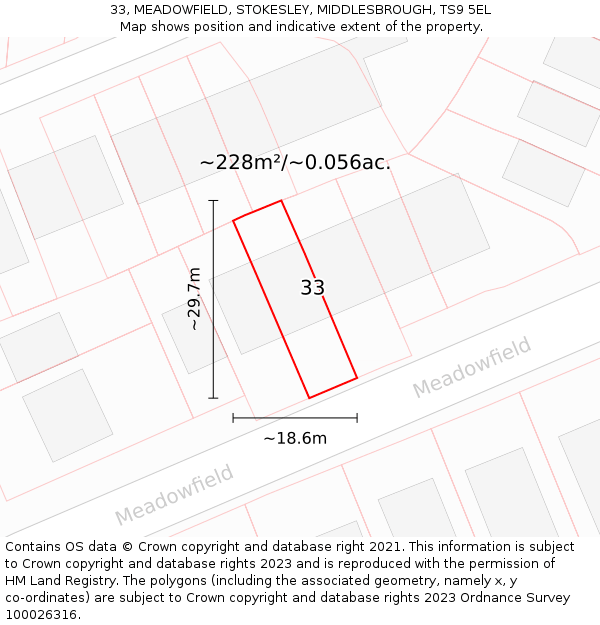 33, MEADOWFIELD, STOKESLEY, MIDDLESBROUGH, TS9 5EL: Plot and title map