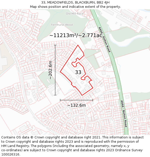 33, MEADOWFIELDS, BLACKBURN, BB2 4JH: Plot and title map