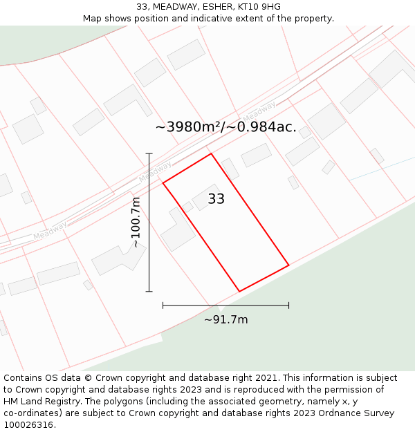 33, MEADWAY, ESHER, KT10 9HG: Plot and title map