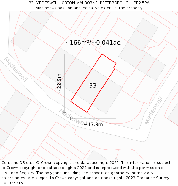 33, MEDESWELL, ORTON MALBORNE, PETERBOROUGH, PE2 5PA: Plot and title map