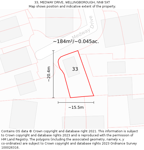 33, MEDWAY DRIVE, WELLINGBOROUGH, NN8 5XT: Plot and title map