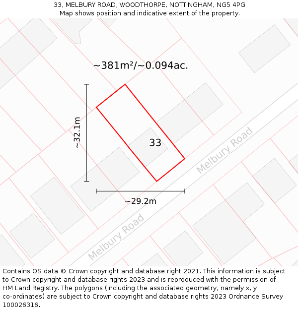 33, MELBURY ROAD, WOODTHORPE, NOTTINGHAM, NG5 4PG: Plot and title map