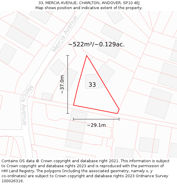 33, MERCIA AVENUE, CHARLTON, ANDOVER, SP10 4EJ: Plot and title map