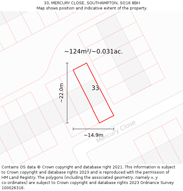 33, MERCURY CLOSE, SOUTHAMPTON, SO16 8BH: Plot and title map