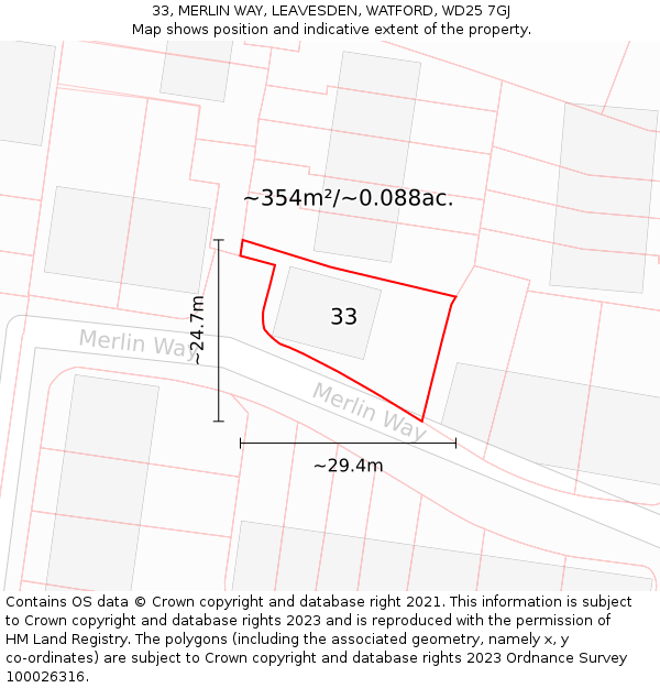 33, MERLIN WAY, LEAVESDEN, WATFORD, WD25 7GJ: Plot and title map