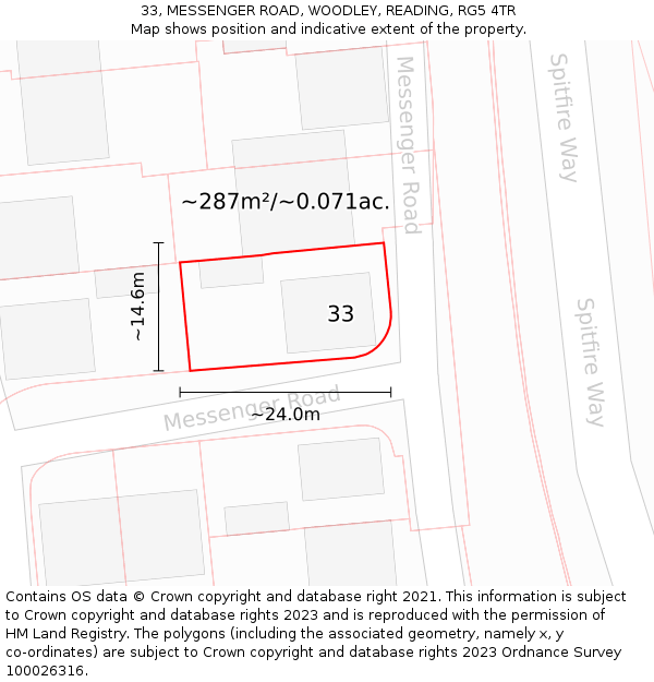 33, MESSENGER ROAD, WOODLEY, READING, RG5 4TR: Plot and title map