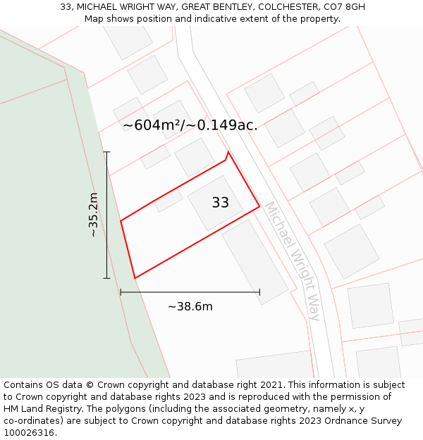 33, MICHAEL WRIGHT WAY, GREAT BENTLEY, COLCHESTER, CO7 8GH: Plot and title map