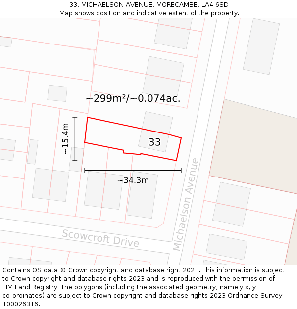 33, MICHAELSON AVENUE, MORECAMBE, LA4 6SD: Plot and title map