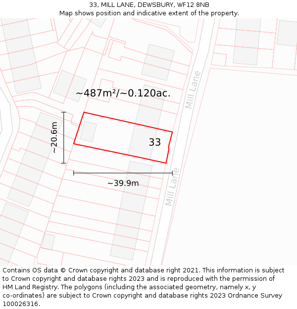 33, MILL LANE, DEWSBURY, WF12 8NB: Plot and title map