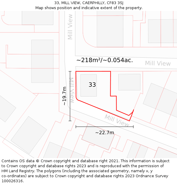 33, MILL VIEW, CAERPHILLY, CF83 3SJ: Plot and title map