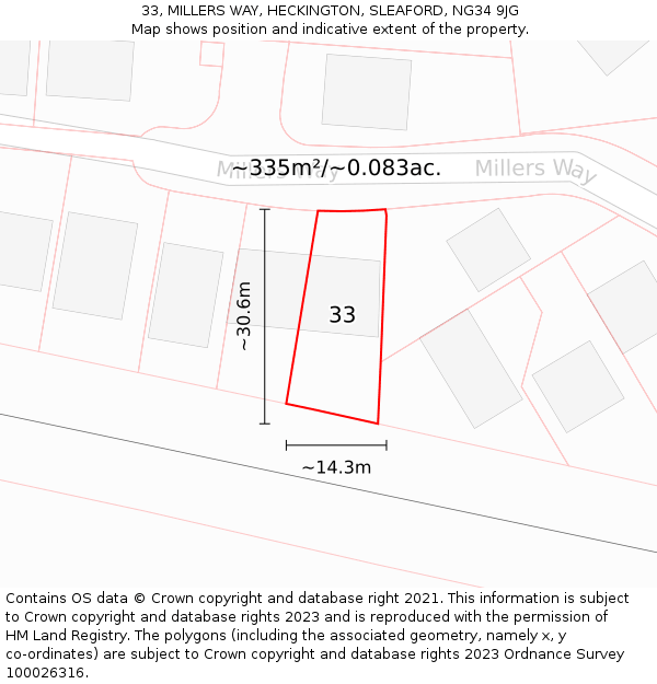 33, MILLERS WAY, HECKINGTON, SLEAFORD, NG34 9JG: Plot and title map