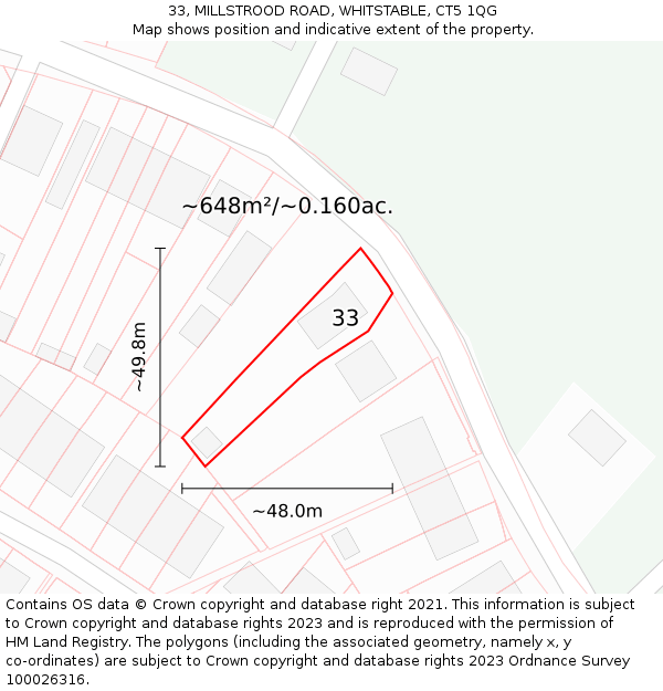 33, MILLSTROOD ROAD, WHITSTABLE, CT5 1QG: Plot and title map