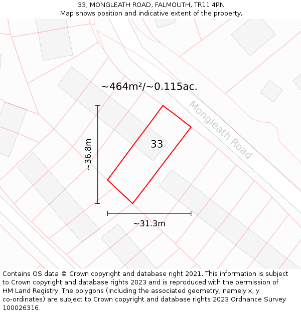 33, MONGLEATH ROAD, FALMOUTH, TR11 4PN: Plot and title map