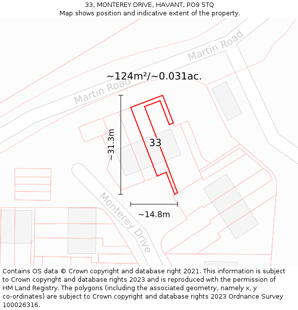 33, MONTEREY DRIVE, HAVANT, PO9 5TQ: Plot and title map