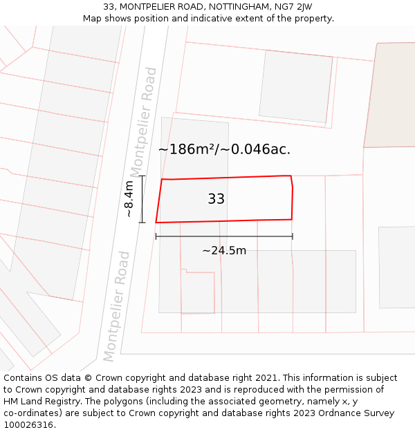 33, MONTPELIER ROAD, NOTTINGHAM, NG7 2JW: Plot and title map