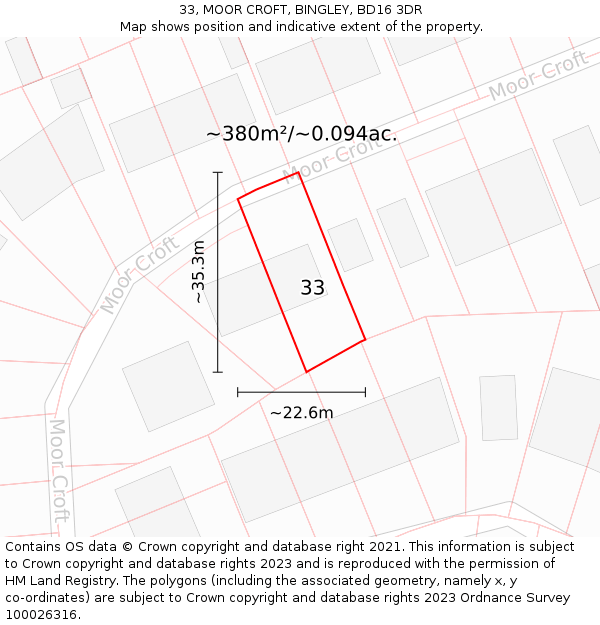 33, MOOR CROFT, BINGLEY, BD16 3DR: Plot and title map