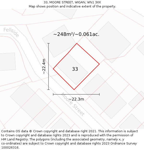 33, MOORE STREET, WIGAN, WN1 3XX: Plot and title map