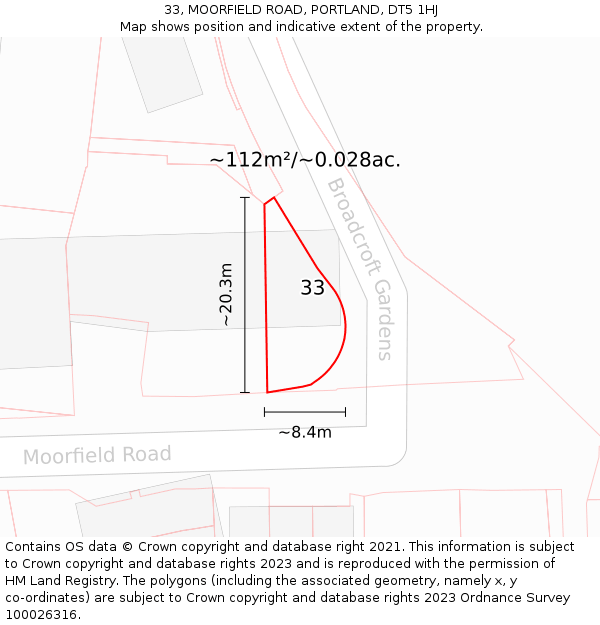 33, MOORFIELD ROAD, PORTLAND, DT5 1HJ: Plot and title map