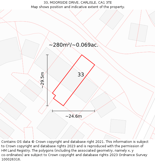 33, MOORSIDE DRIVE, CARLISLE, CA1 3TE: Plot and title map