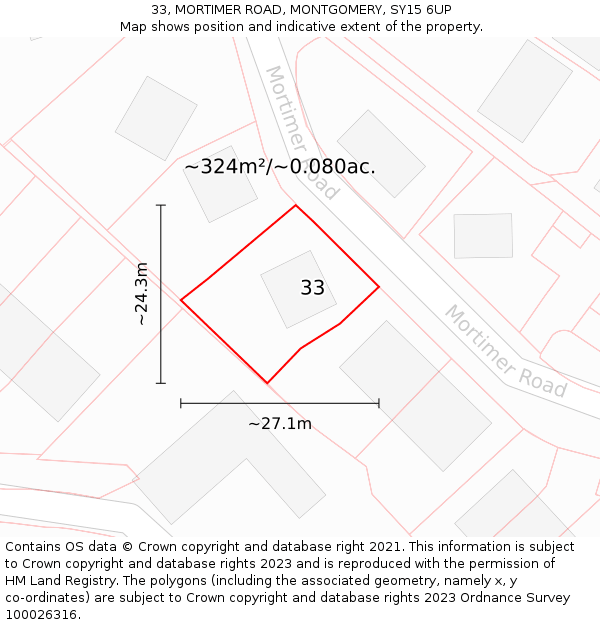 33, MORTIMER ROAD, MONTGOMERY, SY15 6UP: Plot and title map