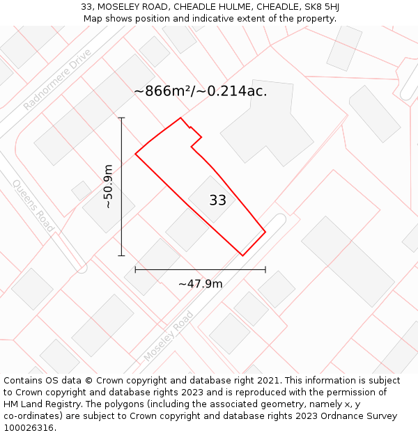33, MOSELEY ROAD, CHEADLE HULME, CHEADLE, SK8 5HJ: Plot and title map
