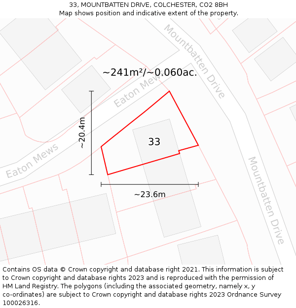 33, MOUNTBATTEN DRIVE, COLCHESTER, CO2 8BH: Plot and title map