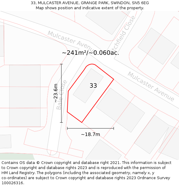 33, MULCASTER AVENUE, GRANGE PARK, SWINDON, SN5 6EG: Plot and title map