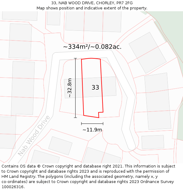 33, NAB WOOD DRIVE, CHORLEY, PR7 2FG: Plot and title map