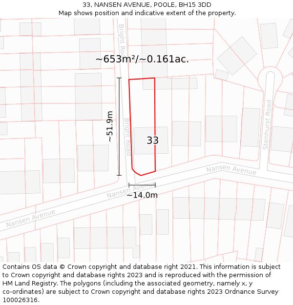 33, NANSEN AVENUE, POOLE, BH15 3DD: Plot and title map