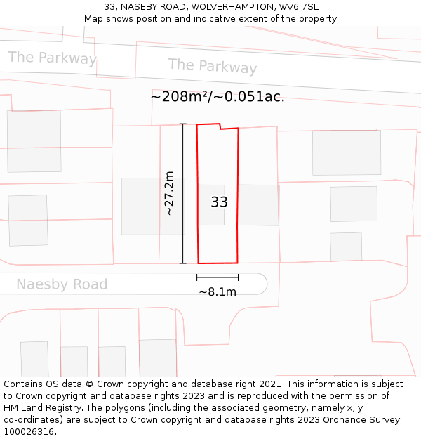 33, NASEBY ROAD, WOLVERHAMPTON, WV6 7SL: Plot and title map