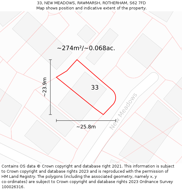 33, NEW MEADOWS, RAWMARSH, ROTHERHAM, S62 7FD: Plot and title map