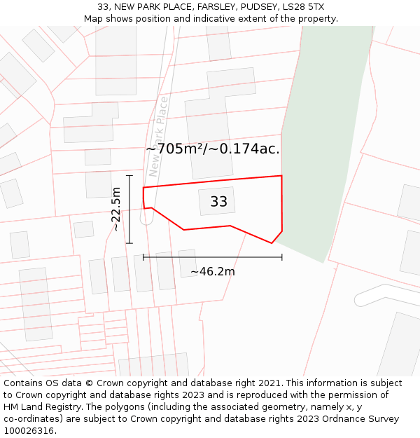 33, NEW PARK PLACE, FARSLEY, PUDSEY, LS28 5TX: Plot and title map